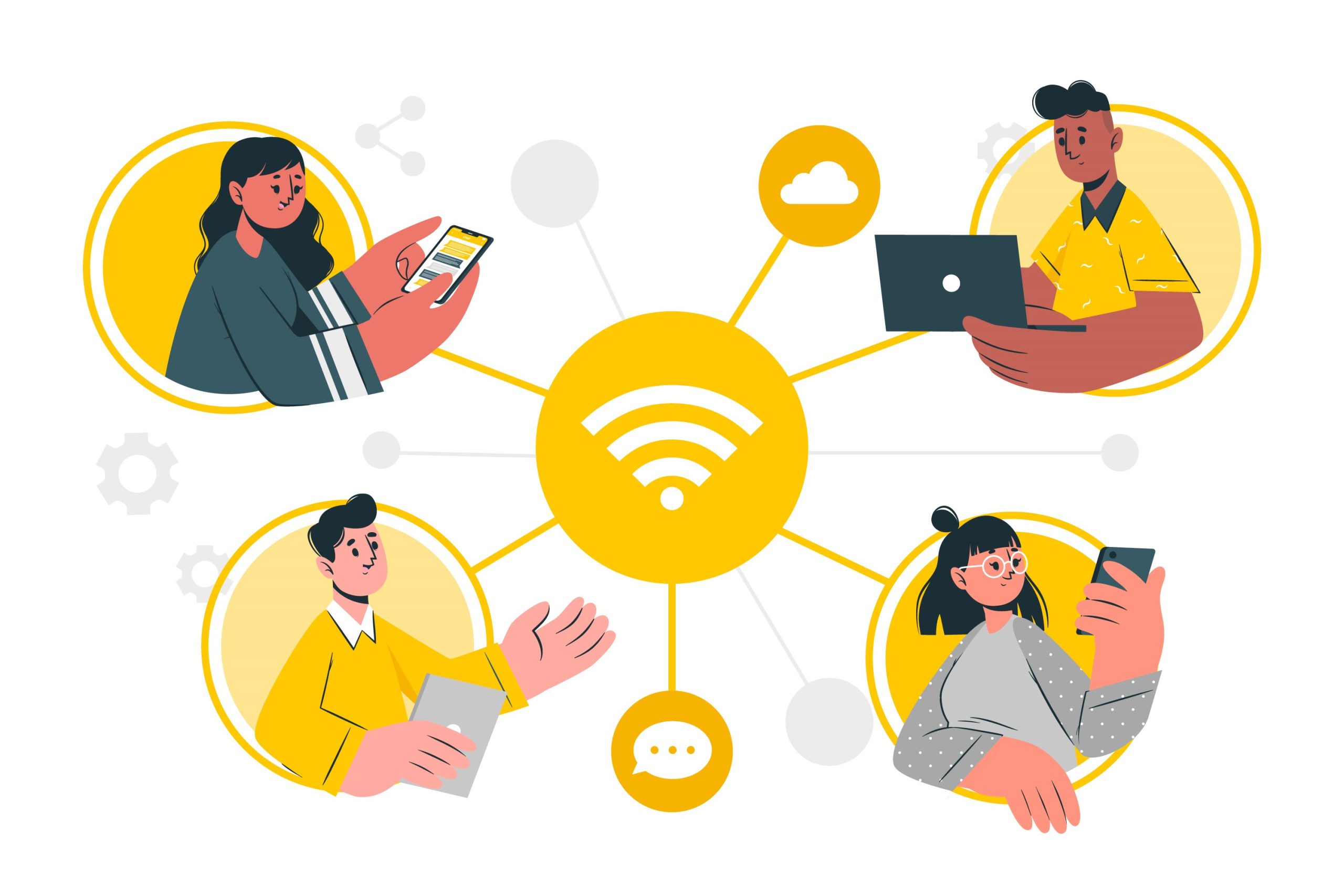 Networking people with computer and wifi oxla.io